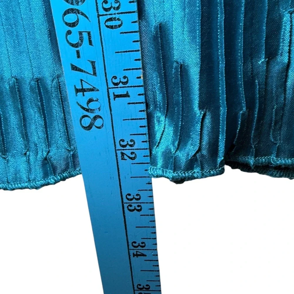 Cider Happy Hour Teal Blue Pleated Satin Midi Skirt Boho Feminine Womens Med NEW